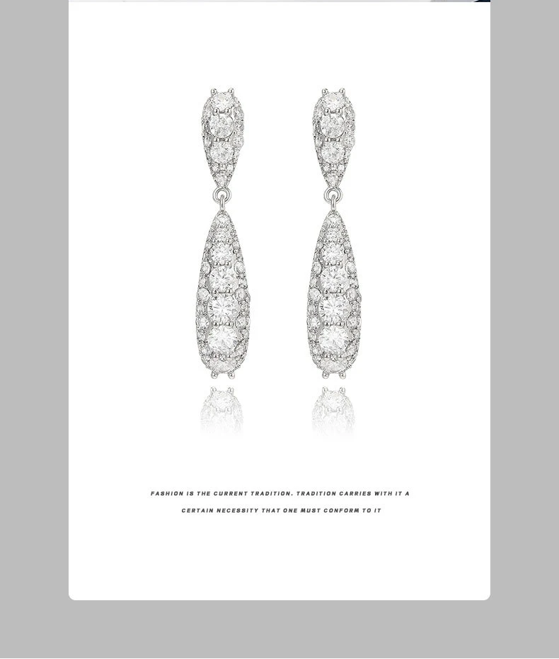 铜合金锆石耳饰 30036满锆长款复古水滴耳饰小众气质耳环精致