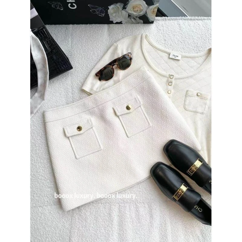 未使用 Celine/思琳  xw151 棉 新款金扣口袋半裙 36码