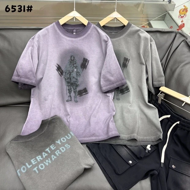 YILUFOREST【25夏系列】新款水洗做旧印花短袖T恤宽松夏季百搭男士