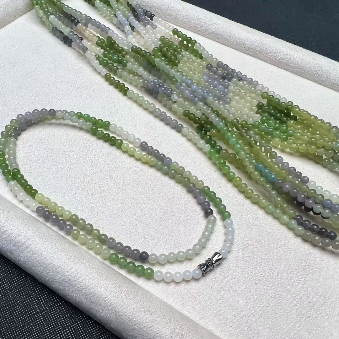 A222 【春雨】和田玉多宝渐变小圆珠3-4mm项链【多样性发其一】