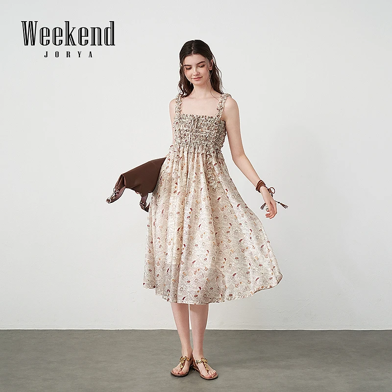 卓雅周末25夏季新款法式茶歇打揽荷叶边碎花吊带连衣裙R220950A