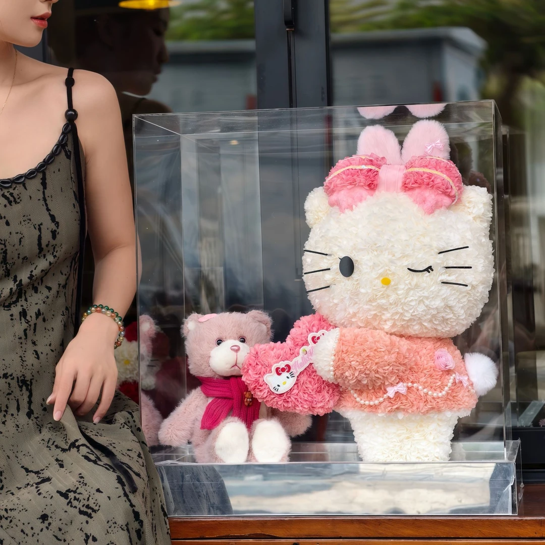 《L B D R》可爱猫萌兔兔凯蒂猫Hello Kitty永生花送女孩子礼物摆件