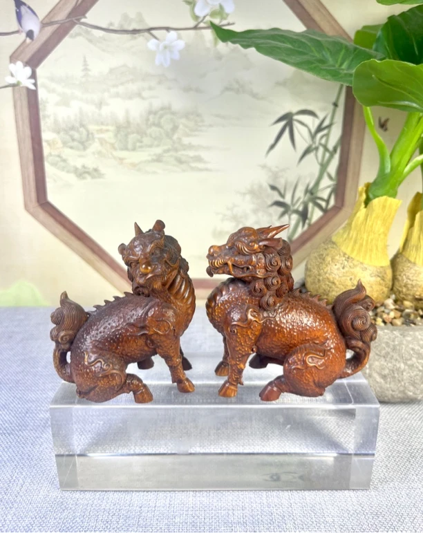 小叶黄杨木仿古做旧（独角麒麟）摆件家居招财进宝复古怀旧工艺