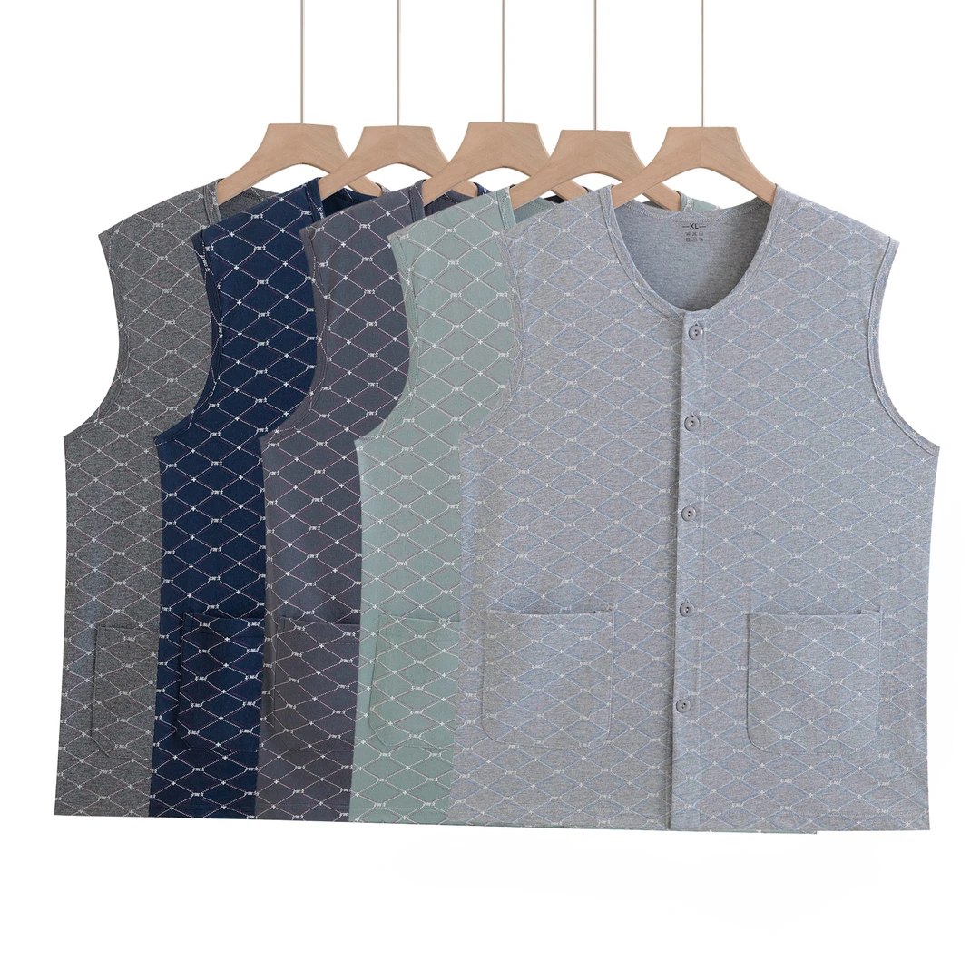 纯棉男士开衫背心加肥加大宽松无袖系扣全棉爸爸家中老年家居背心