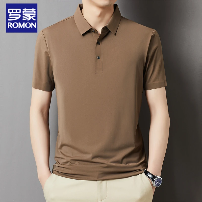 罗蒙高端男士夏季休闲POLO衫商务翻领无痕透气冰丝短袖T恤男上衣
