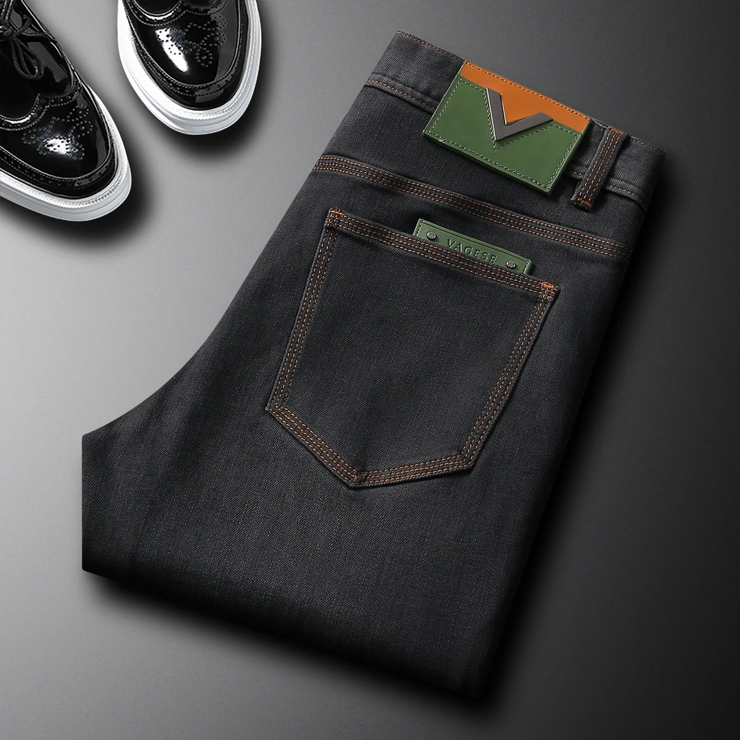 男士欧版牛仔裤潮流深灰色水洗个性秋冬新款时尚潮牌修身小直筒潮