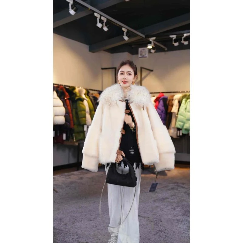 【yongjia】新款时尚皮毛一体外套SNQ-23168女士设计师秋冬女