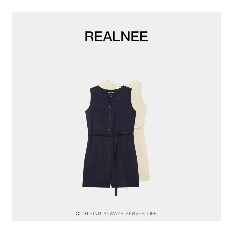 REALNEE【工装连体裤】天然亚麻极简连体裤复古松弛感随性穿搭03550