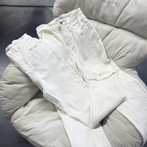 （白牛有瑕）烟管裤高腰夏季牛仔裤水洗白色九分修身小脚裤时尚