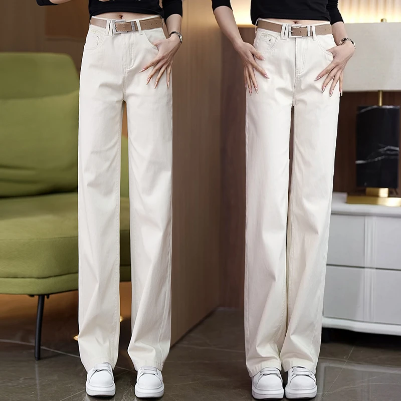 女士牛仔裤2025新款高腰直筒休闲裤显瘦宽松秋款窄版浅色阔腿裤子