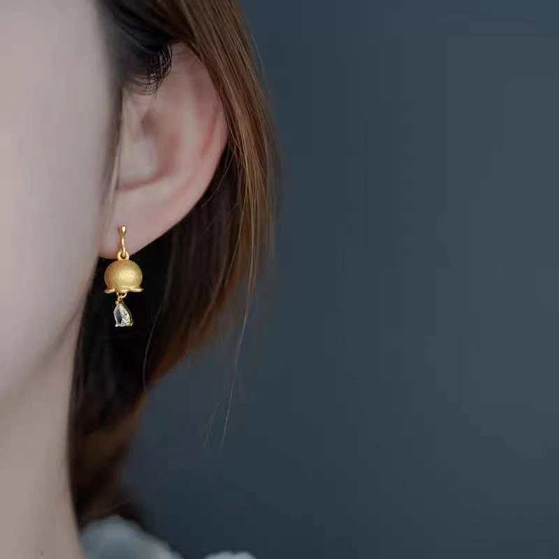 合金锆石耳饰 新中式金色铃兰花水滴耳环温柔复古小众设计感轻奢
