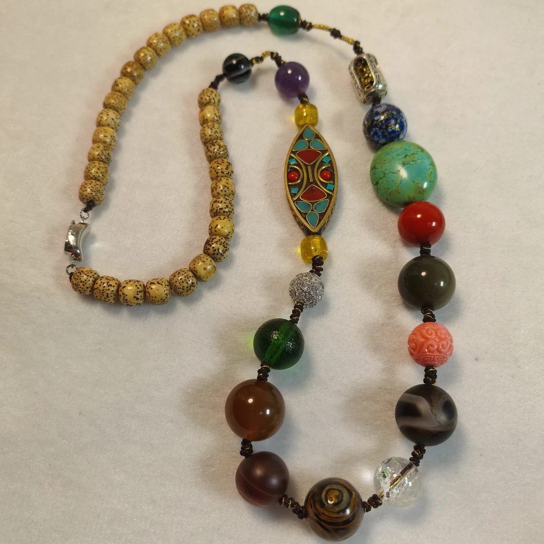 非金属玻璃项链 非金属木质项链 复古国风禅意长项链男女百搭饰品