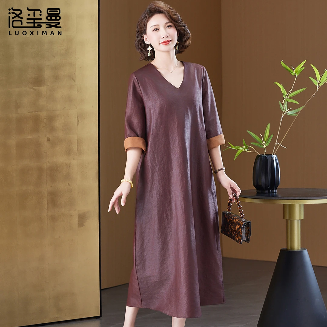 洛玺曼桑蚕丝红云纱连衣裙春季大码女装高端杭州40姆米真丝裙子