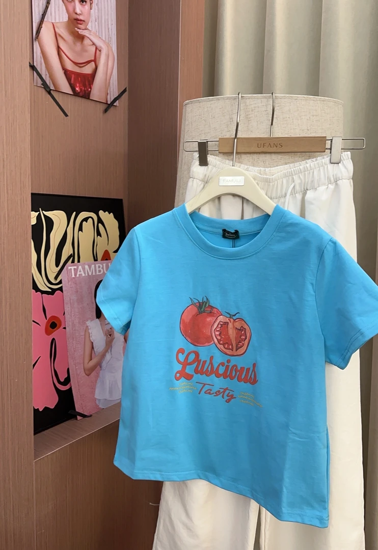 《蓝色红番茄》   无感印花夏季短袖405林夏.韩系seoul