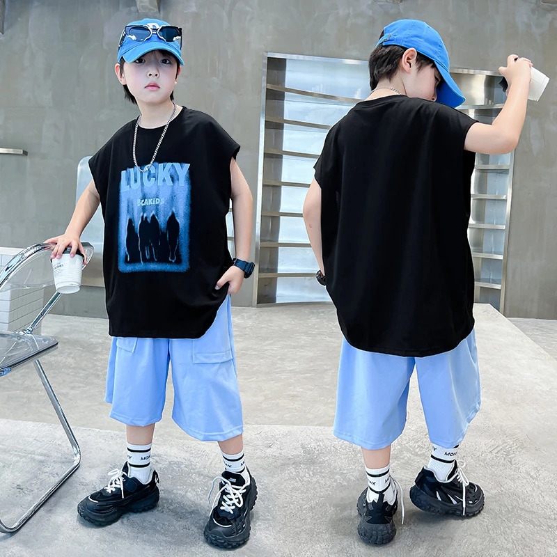 【欢欢优选】夏季新款2025男童帅气休闲无袖运动套装2088