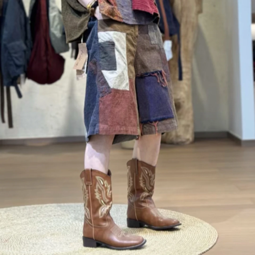 忆古朴拙241206色织多拼补丁休闲中裤时尚复古夏季宽松拼接撞色