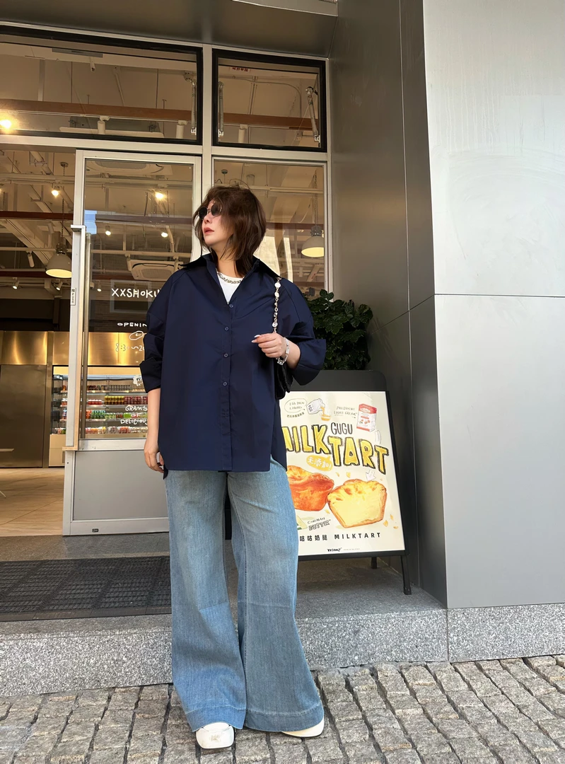 慵懒假日休闲衬衫外套宽松女设计感春季新款长袖棉上衣大廓形