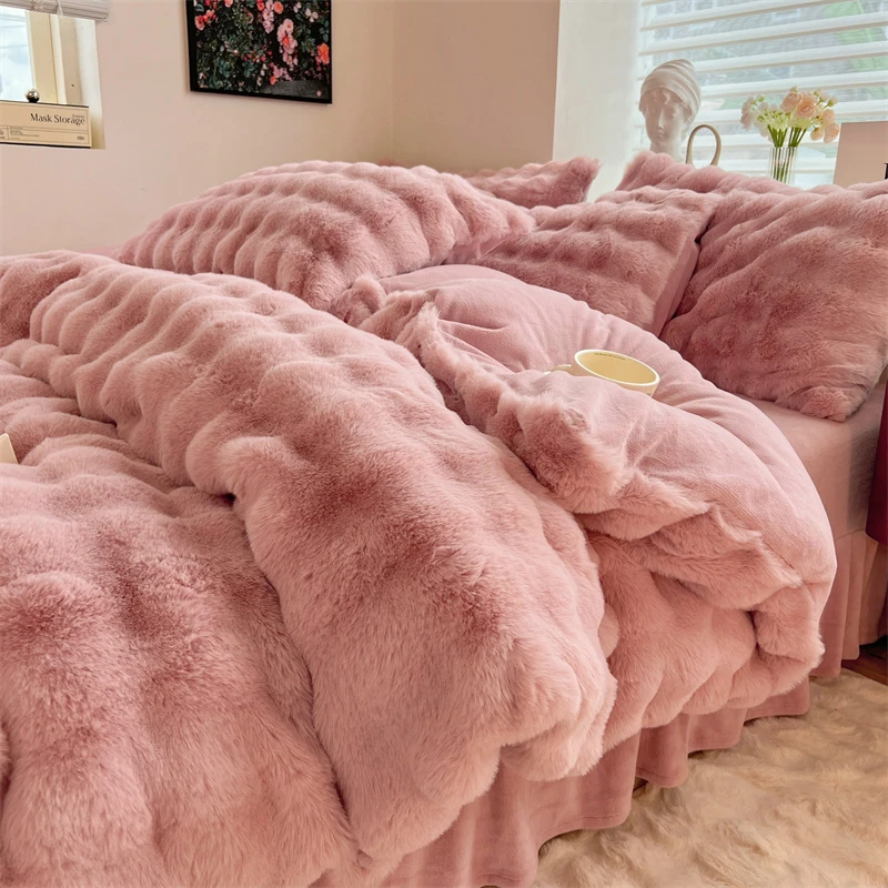 托斯卡纳免兔绒四件套加绒加厚四件套入冬冬季被套床单冬天4件套