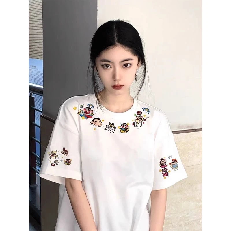 重磅纯棉印花t恤短袖新夏季圆领宽松显瘦显白设计感美式休闲女装