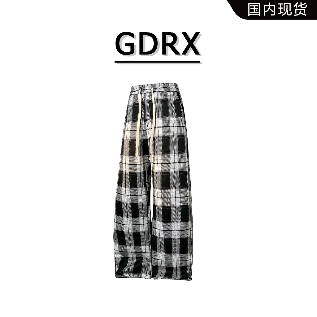 GDRX美式格子大码男士休闲裤2025夏季新款宽松小众设计感直筒裤