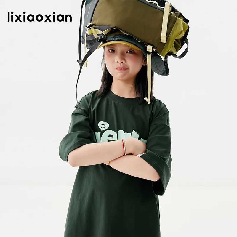 梨小闲女童百搭字母凉感冰皮短袖T恤儿童夏新款t中大童休闲体恤