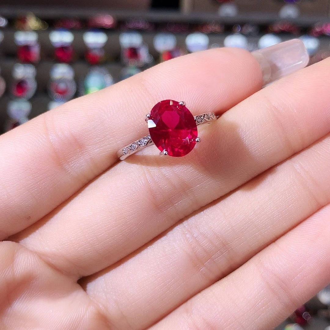 银S925镶嵌戒指红宝石白810