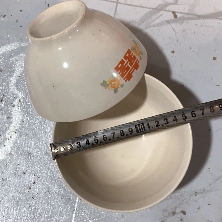 瓷片老式双喜碗一对微瑕疵
