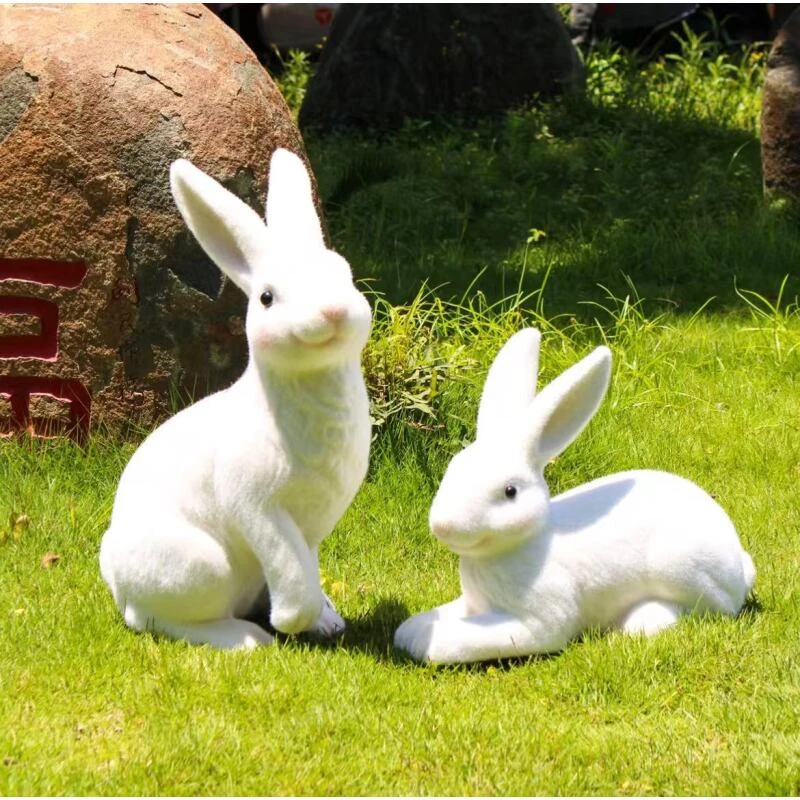 手工植绒兔子手工植绒兔子家居装饰可爱创意礼物户外花园别墅庭院