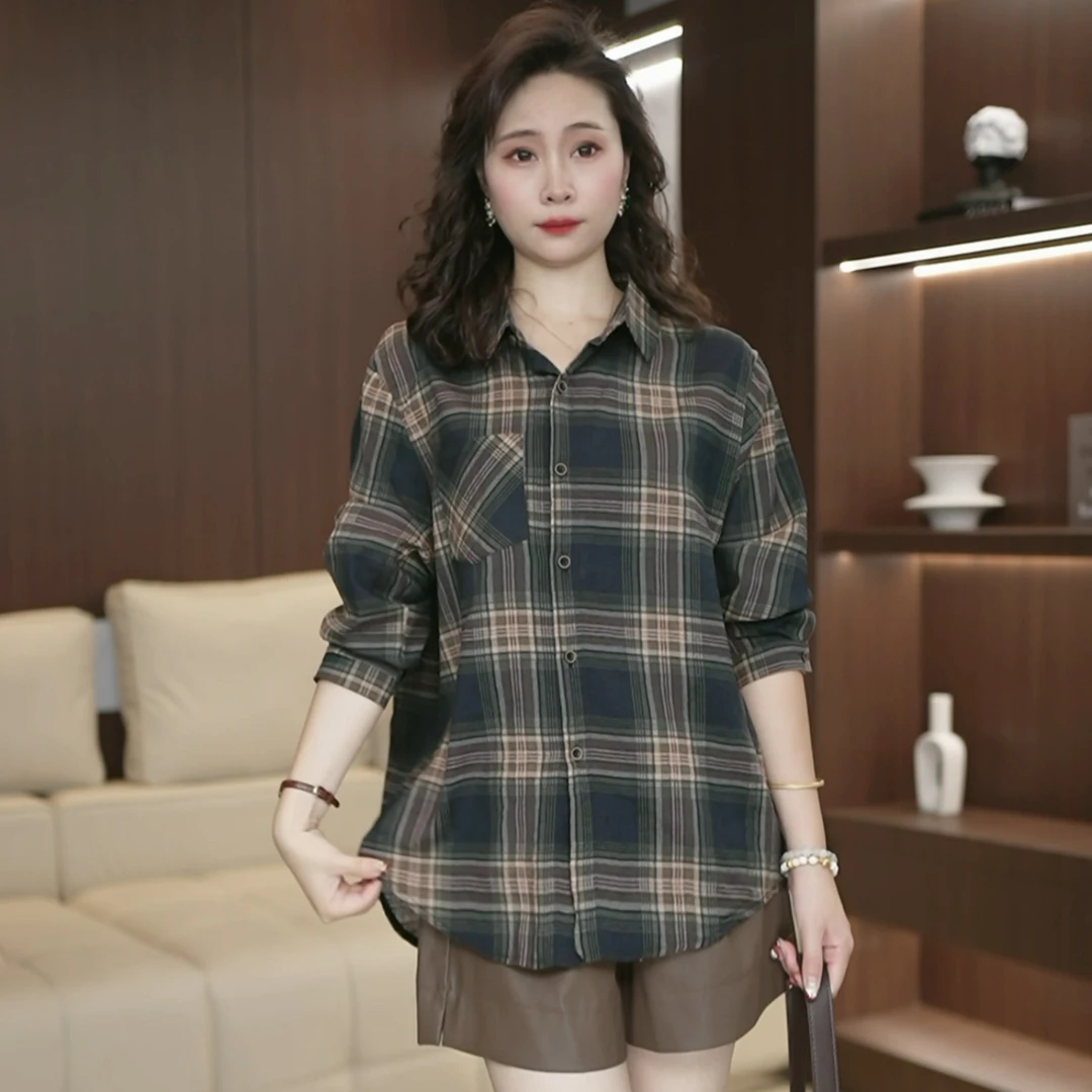 百搭格子衬衫外套慵懒早秋长袖上衣女高级感轻奢减龄外搭开衫3394