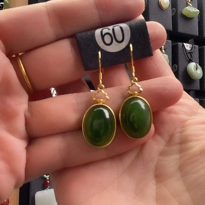 阳***暖和田玉银S925镀金镶嵌耳饰