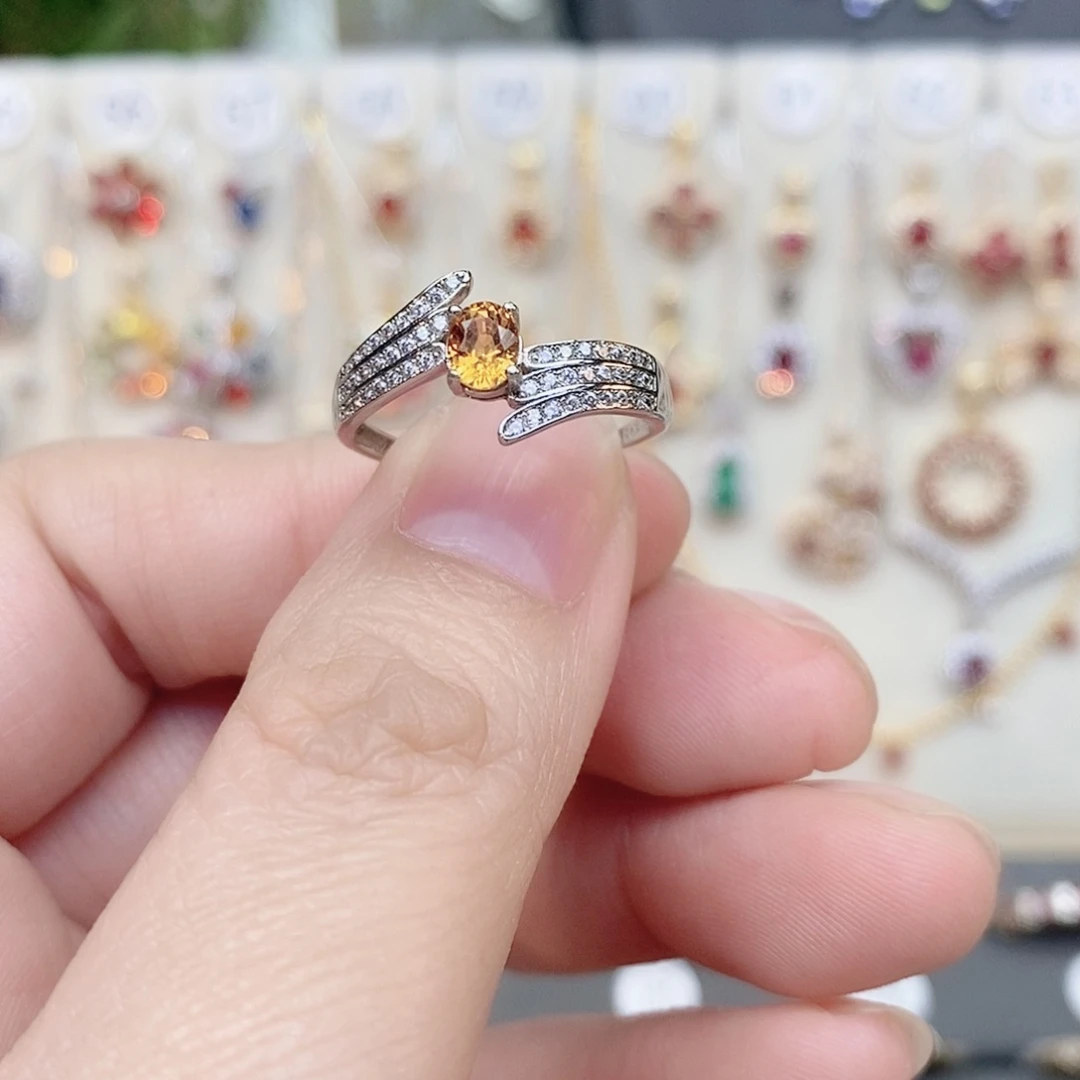 戒指彩色蓝宝石银S925镶嵌