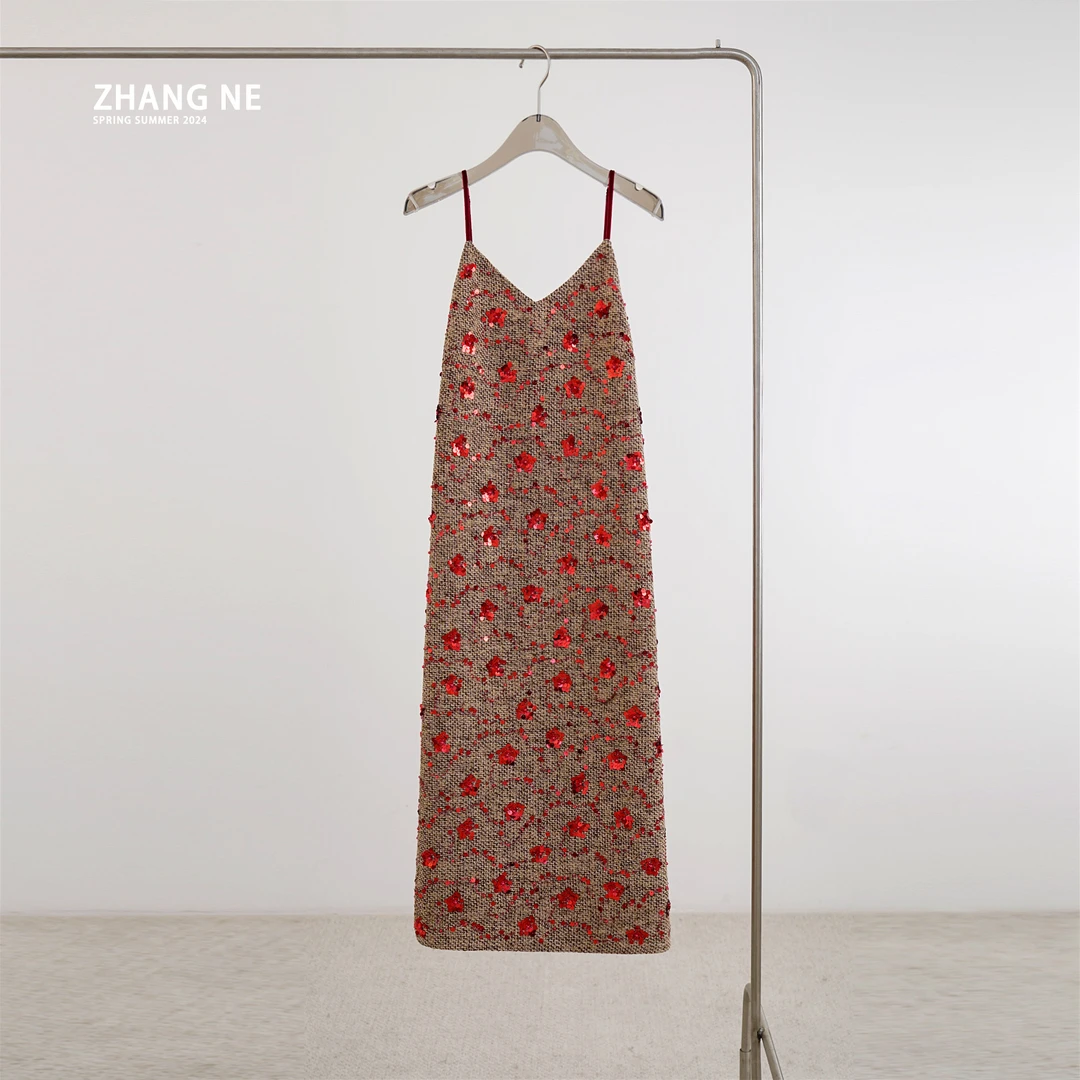 【ZHANG NE】南油新款舒适亮片设计师款连衣裙