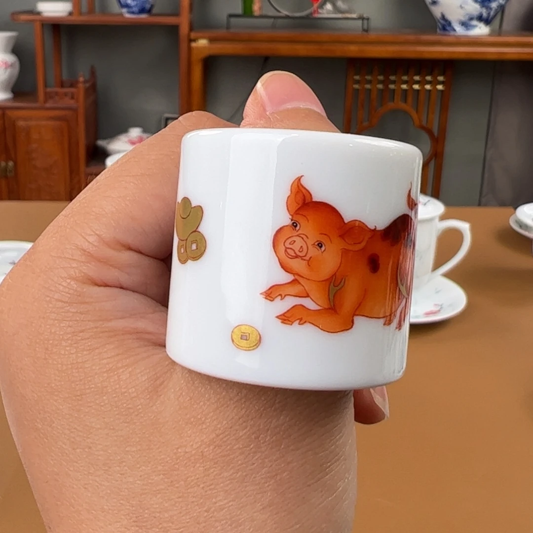 柴窑 矾红金猪抱福扳指
