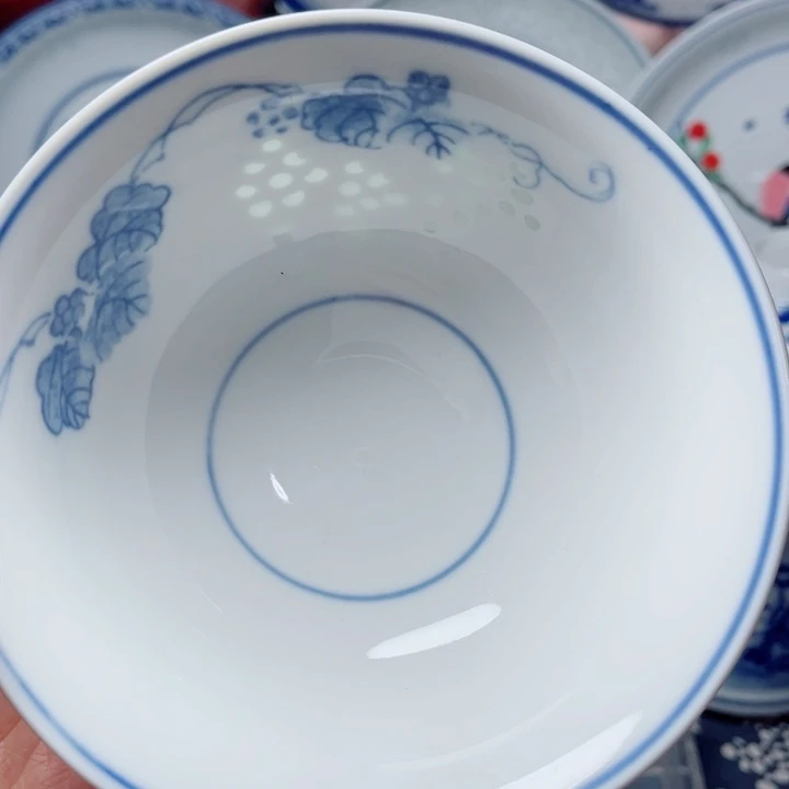 青花玲珑5寸饭碗葡萄