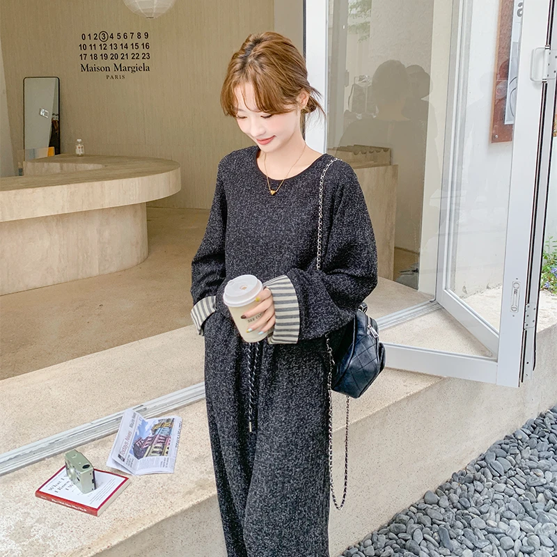 复合牛奶丝一整套入春穿搭2025韩系宽松圆领上衣阔腿裤高级感套装