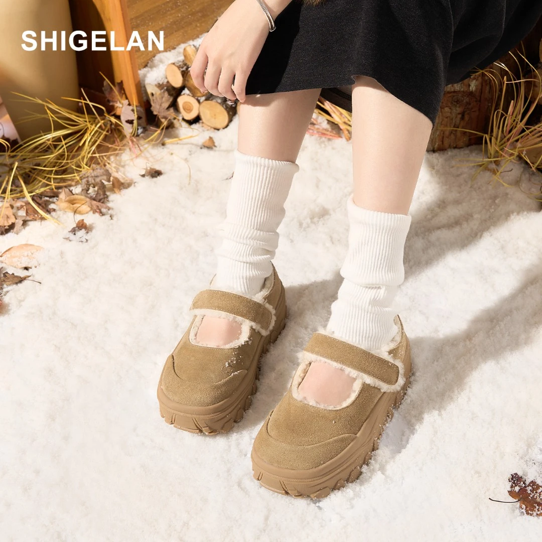 诗歌兰鞋子女款秋冬单鞋新款爆款加绒毛毛厚底玛丽珍女鞋1210-6