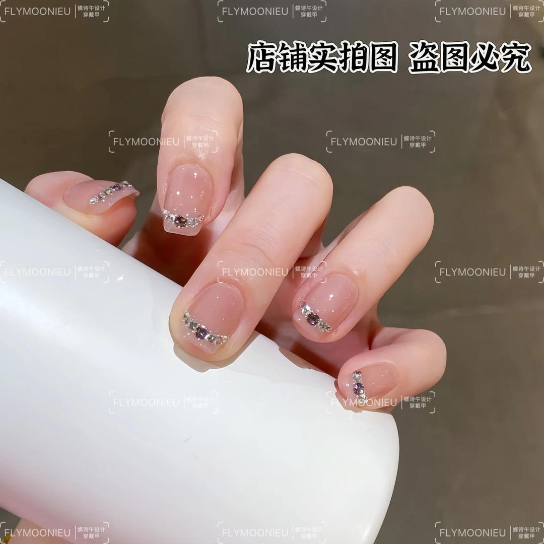 微微一笑  蝶诗舞 纯手工定制美甲贴片  简单气质高级穿戴甲10片