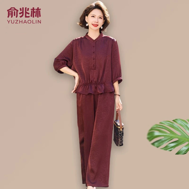 俞兆林妈妈装时尚气质短袖夏季新款中老年女收腰贵夫人减龄两件套