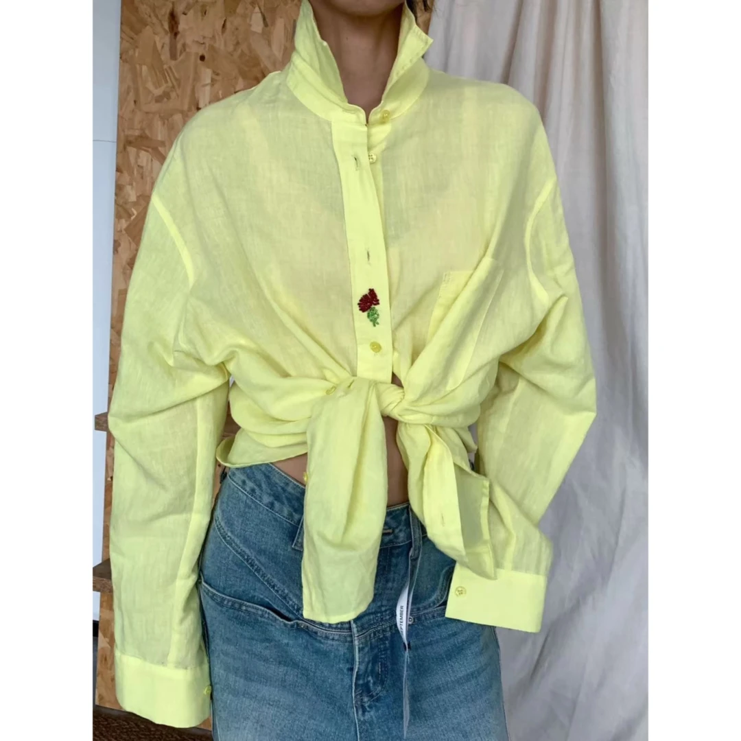 2025 A/W SEP.“早春来信”立体玫瑰苎麻衬衣 4082#2