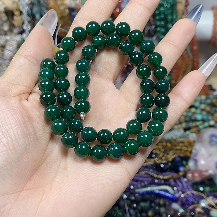玛瑙/玉髓未镶嵌珠宝半成品A级绿玛瑙卡8mm