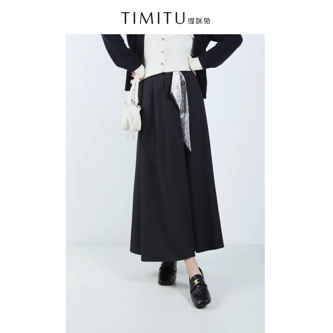 TIMITU缇咪兔秋季韩版简约丝巾腰带中长款半身裙34425001