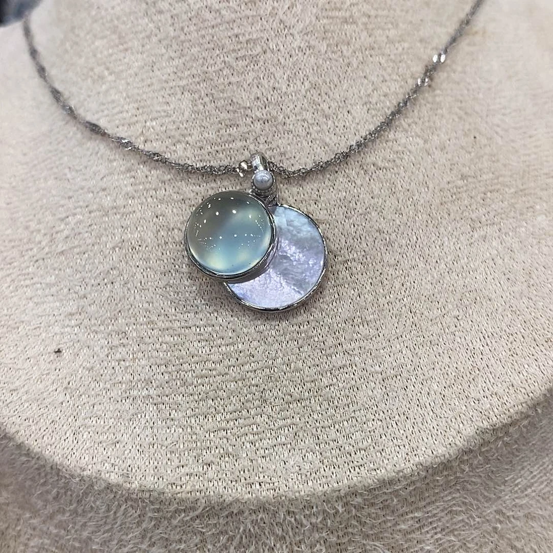 蛇纹石玉银S925镶嵌颈饰