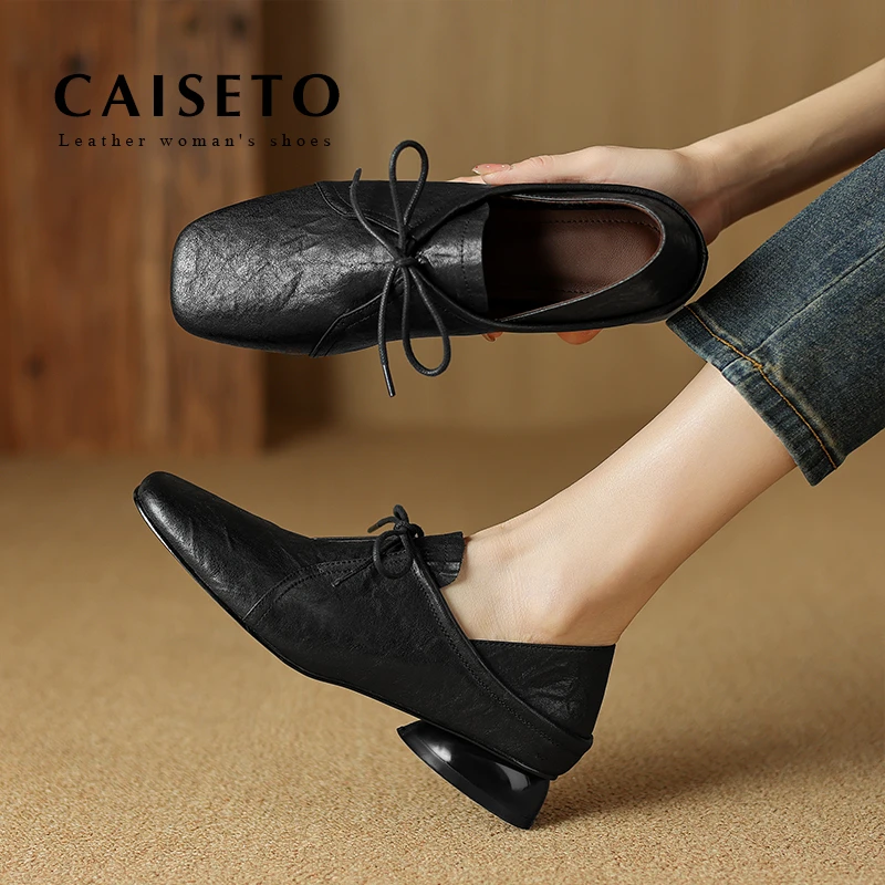 头层牛皮/3cm新款软底粗跟气质百搭方头深口低跟真皮单鞋24D886