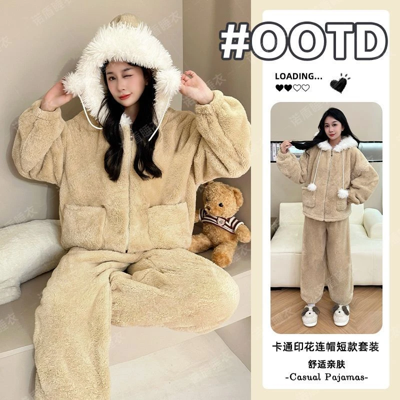 睡衣2025冬季珊瑚绒加绒加厚套装女爆款宽松慵懒风家居服可外穿