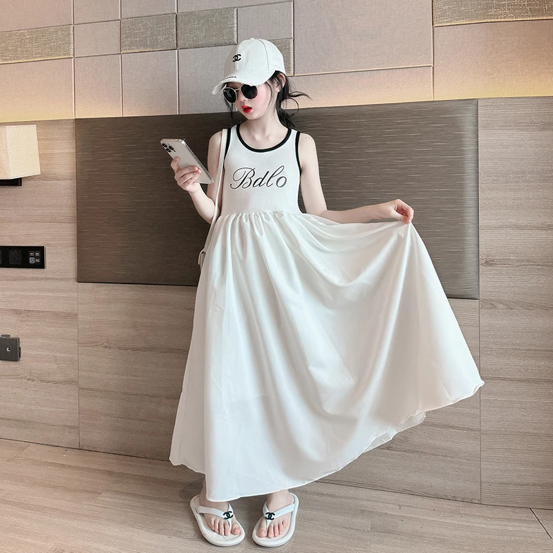 女童白色连衣裙夏2025新款女大童夏季高级感连衣裙夏装洋气背心裙