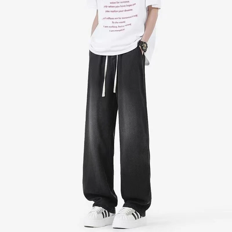 冰丝牛仔裤男士2025夏季新款薄款潮牌垂感阔腿百搭直筒天丝休闲裤