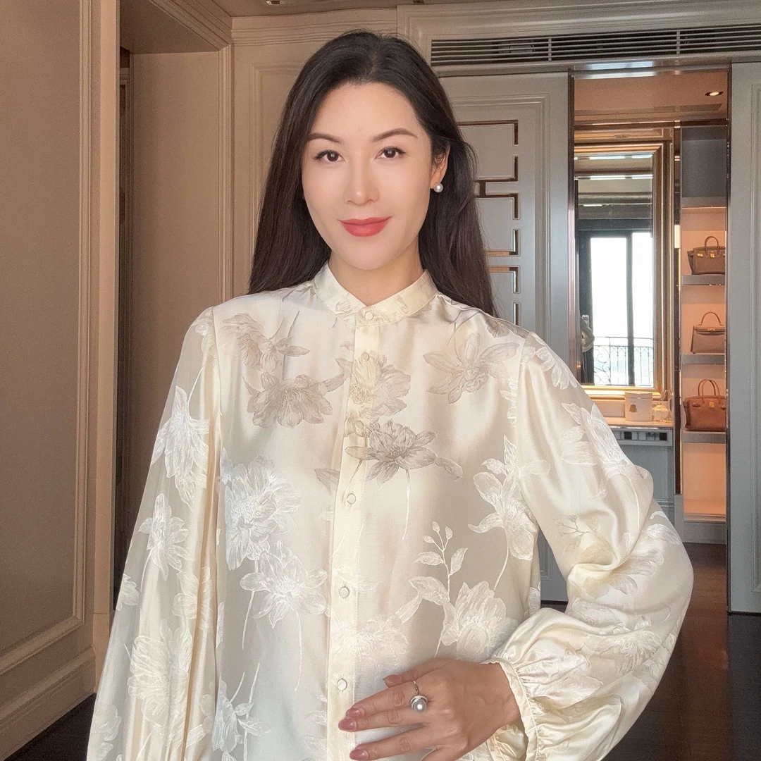 【白瓷】重磅桑蚕丝提花宫廷袖衬衫CD2167796