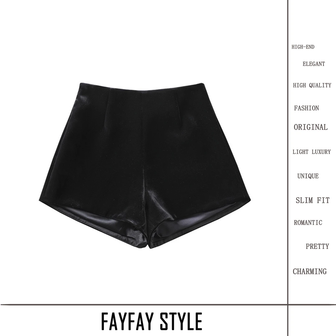 FAY【黑松露】高腰显瘦学院风百搭秋冬加厚显瘦气质ins丝绒短裤冬季