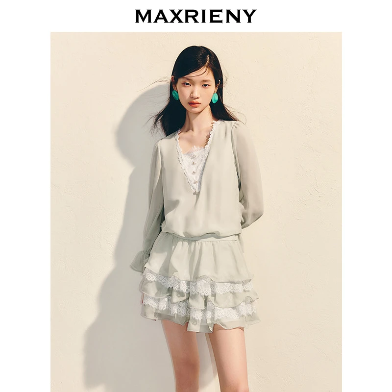 【老板娘夏天】MAXRIENY度假风连衣裙收腰伞摆荷叶边蓬蓬裙子气
