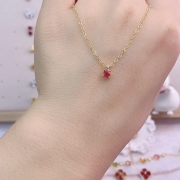 红宝石颈饰银S925镶嵌红刚玉